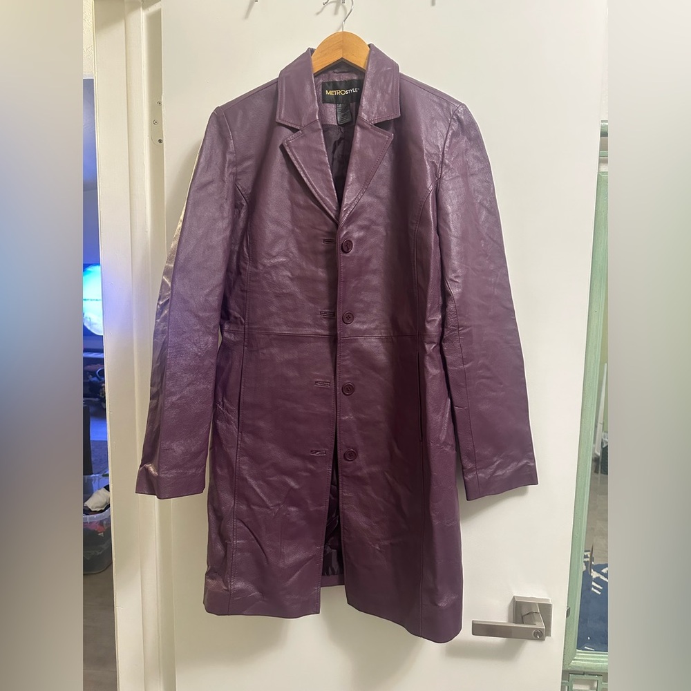 Metrostyle Women’s Purple Leather Trench Coat